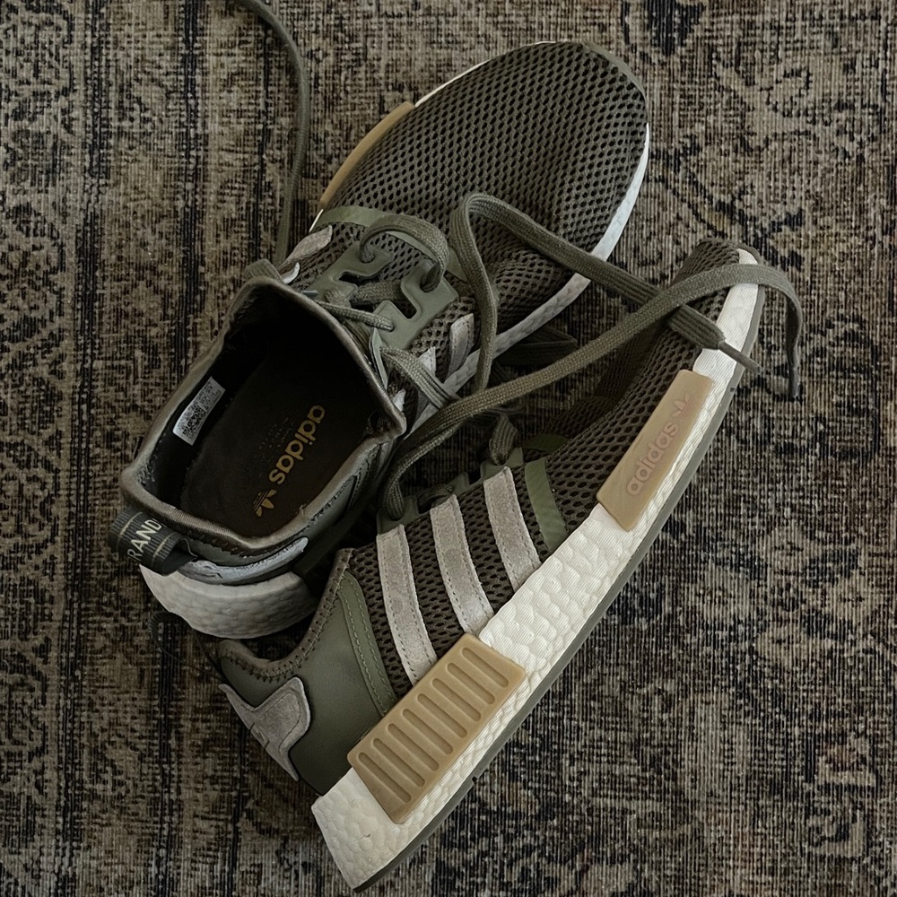 Adidas Khaki and White NMD Sneakers